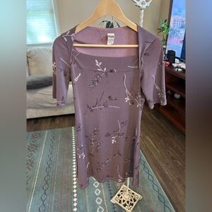 Floral Mauve Dress with Short Sleeves vintage